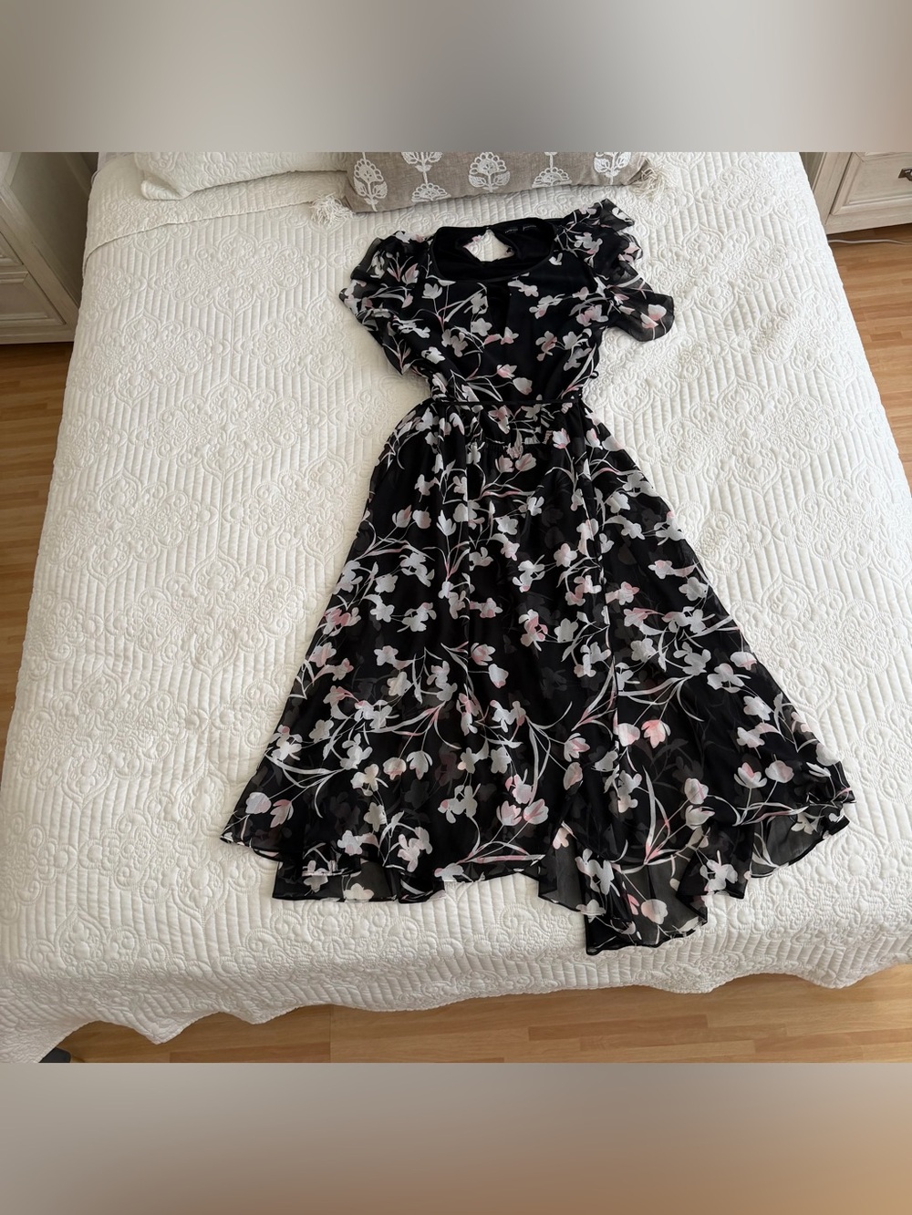 White House Black Market Floral Chiffon Asymmetric Midi Dress Size 16
